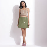 Front View of a Model wearing Sage Green Cotton Corduroy Short Skirt