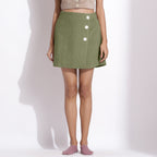 Front View of a Model wearing Sage Green Cotton Corduroy Short Skirt