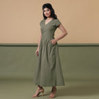 Sage Green Cotton V-Neck Maxi Wrap Dress