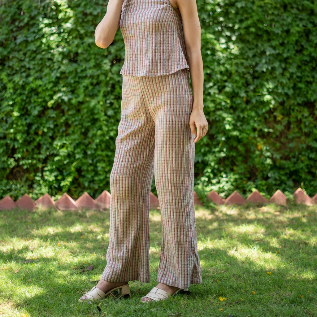 Salmon Pink Halter Neck Top and Bootcut Pant Co-ord Set