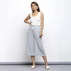 Front View of a Model Wearing Sky Blue Yarn Dyed Cotton Culottes