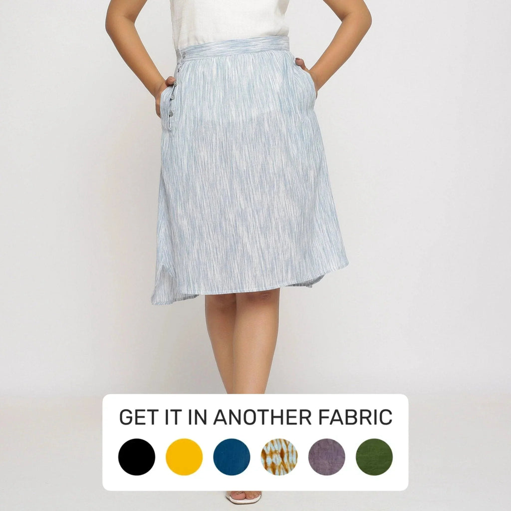 Front View of a Model wearing Sky Blue Yarn Dyed Cotton Relaxed Fit Skirt