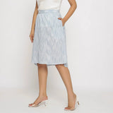 Left View of a Model wearing Sky Blue Yarn Dyed Cotton Relaxed Fit Skirt