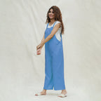 Slate Blue 100% Cotton Ankle Length Dungaree Jumpsuit
