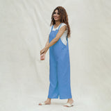Slate Blue 100% Cotton Ankle Length Dungaree Jumpsuit