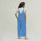 Slate Blue 100% Cotton Ankle Length Dungaree Jumpsuit