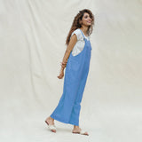 Slate Blue 100% Cotton Ankle Length Dungaree Jumpsuit