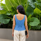 Slate Blue Cotton Button-Down Sweetheart Neck Waistcoat