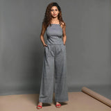 Front View of a Model wearing Slate Grey Handspun Cotton Backless Camisole Top