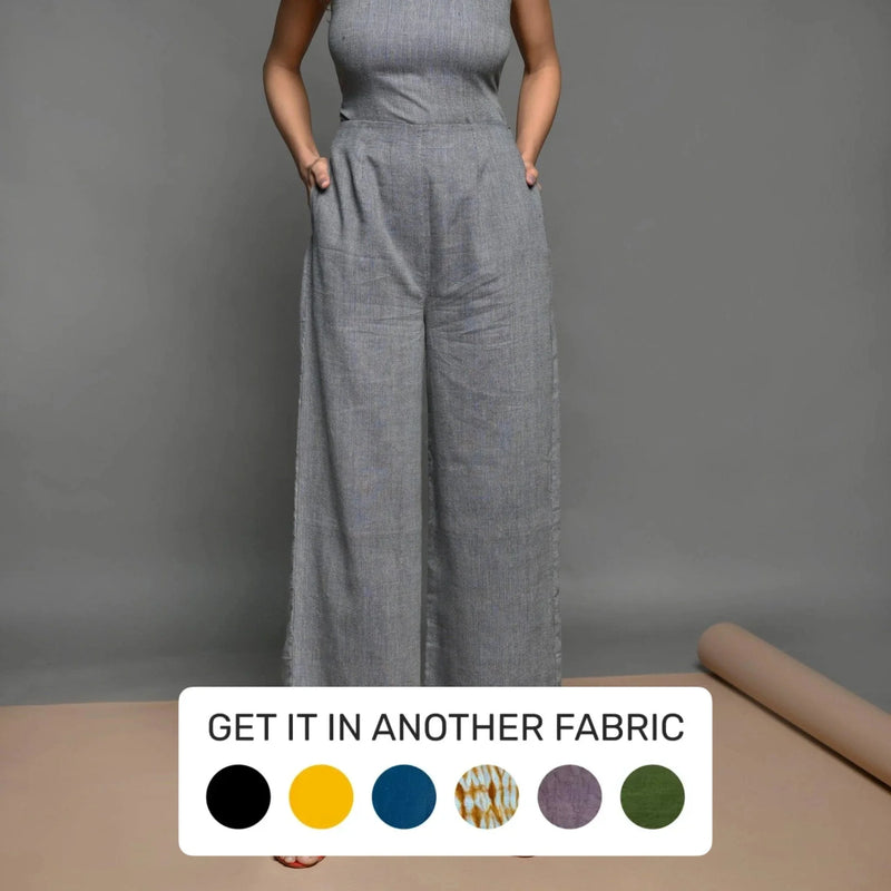 Front View of a Model wearing Slate Grey Handspun Cotton High-Rise Wide Legged Pant