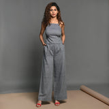 Front View of a Model wearing Slate Grey Handspun Cotton High-Rise Wide Legged Pant