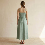 Smoke Green Cotton Ankle Length Flared Sundress