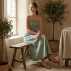 Smoke Green Cotton Ankle Length Flared Sundress