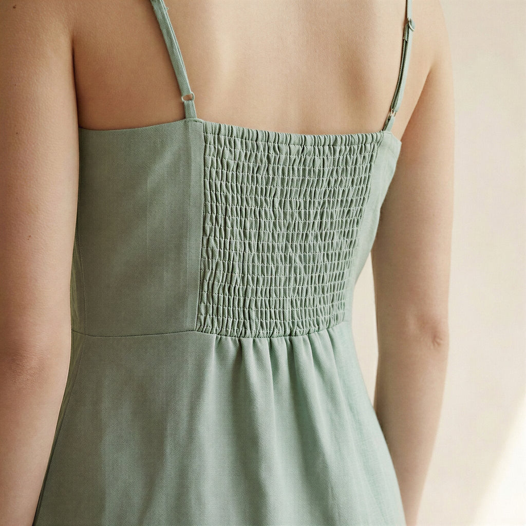 Smoke Green Cotton Ankle Length Flared Sundress