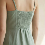 Smoke Green Cotton Ankle Length Flared Sundress