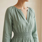 Smoke Green Cotton Fit and Flare Maxi Tier Dress