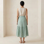 Smoke Green Cotton Ruffle Midi Wrap Skirt