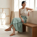 Smoke Green Cotton Ruffle Midi Wrap Skirt