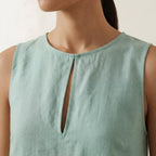 Smoke Green Cotton Sleeveless A-Line Short Shift Dress