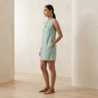 Smoke Green Cotton Sleeveless A-Line Short Shift Dress
