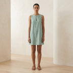 Smoke Green Cotton Sleeveless A-Line Short Shift Dress