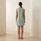 Smoke Green Cotton Sleeveless A-Line Short Shift Dress