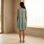 Smoke Green Cotton Tiered Mini Sundress