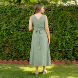 Smoke Green Cotton V-Neck Sleeveless Maxi Dress