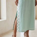 Smoke Green Cotton Wavy Stripe Maxi Shift Dress