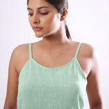 Front Detail of a Model wearing Solid Aqua Basic Cotton Spaghetti Top