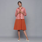 Front View of a Model wearing Solid English Rose Flannel Short Jacket