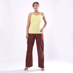 Front View of a Model wearing Solid Lemon Yellow Basic Cotton Spaghetti Top