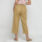 Back View of a Model wearing Solid Light Khaki Cotton Flax Culottes