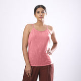 Front View of a Model wearing Solid Pink Basic Cotton Spaghetti Top