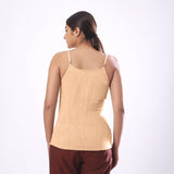 Back View of a Model wearing Solid Yellow Basic Cotton Spaghetti Top