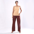 Front View of a Model wearing Solid Yellow Basic Cotton Spaghetti Top