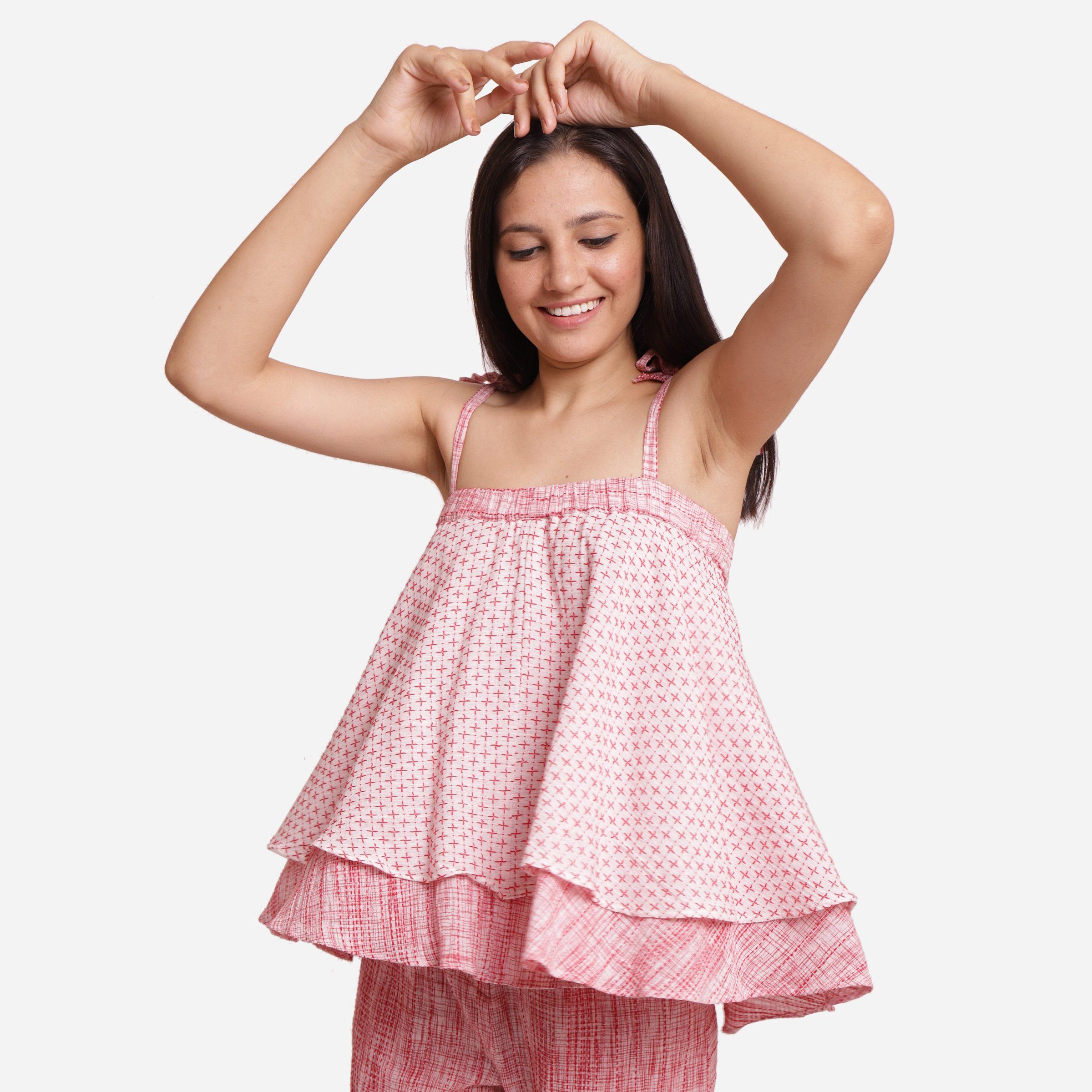 Buy White Crinkled Cotton Strappy Tier Flared Top Online at ...