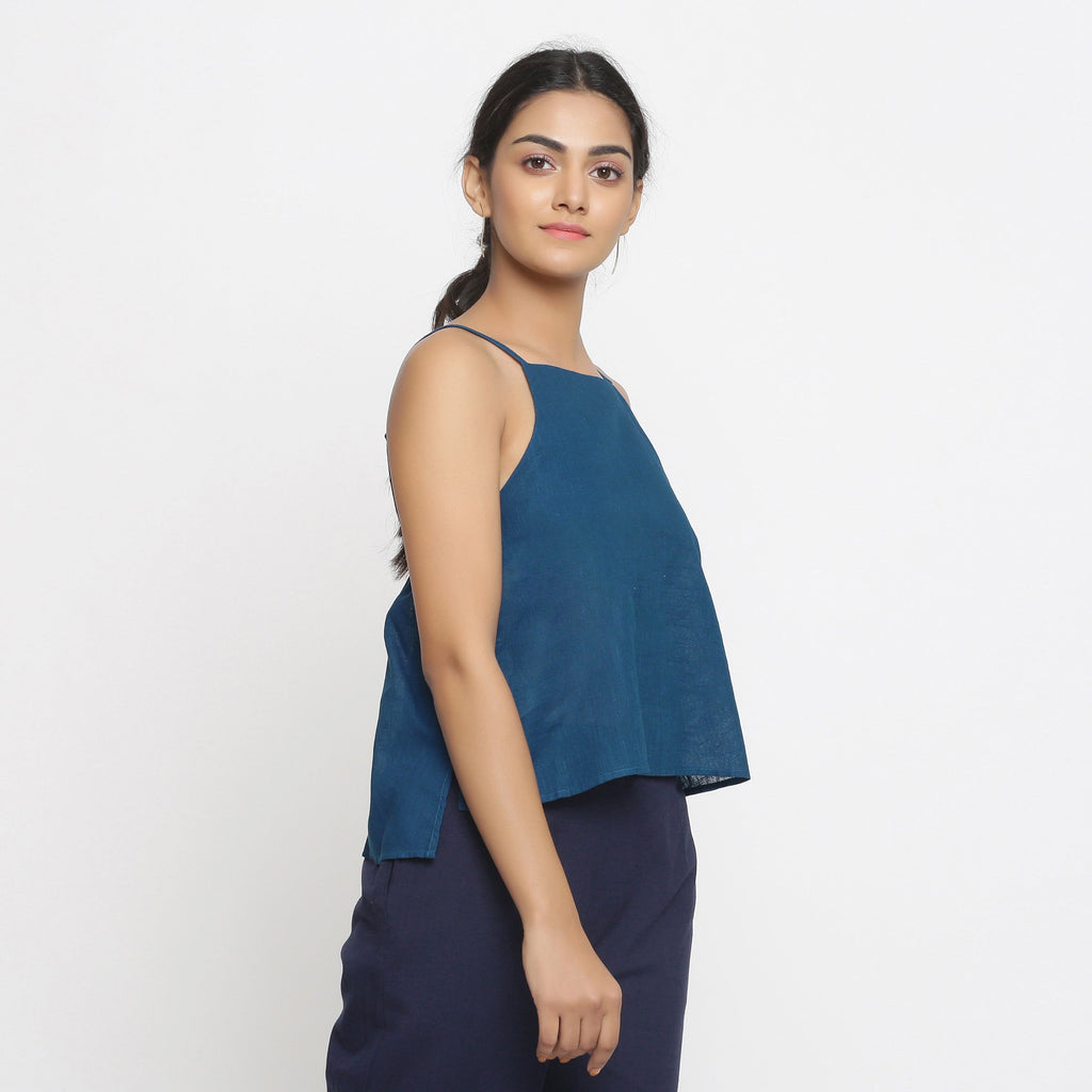 Right View of a Model wearing Strappy Everyday Cotton Spaghetti Top