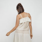 Back View of a Model wearing Strappy Striped Cotton Camisole Crop Top