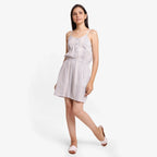 Front View of a Model wearing Strappy White 100% Cotton Short Striped Playsuit