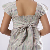 Back Detail of a Model wearing Striped Handspun Cotton Straight Jumpsuit