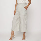 Left View of a Model wearing Striped Handspun Wide Legged Culottes