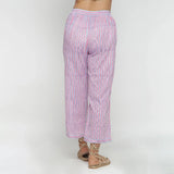 Back View of a Model wearing Pink and Blue Block Printed Cotton Pant