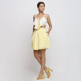 Front View of a Model wearing Sunny Yellow Tie Dyed A-Line Skirt