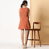Back View of a Model wearing Sunset Orange Warm Cotton Corduroy Short Dress