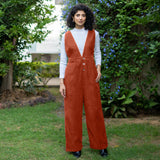 Sunset Rust Warm Cotton Corduroy Deep Neck Pinafore Jumpsuit