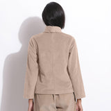 Back View of a Model wearing Taupe Beige Corduroy High Neck Top
