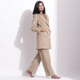 Right View of a Model wearing Taupe Beige Warm Cotton Corduroy Single-Breasted Coat
