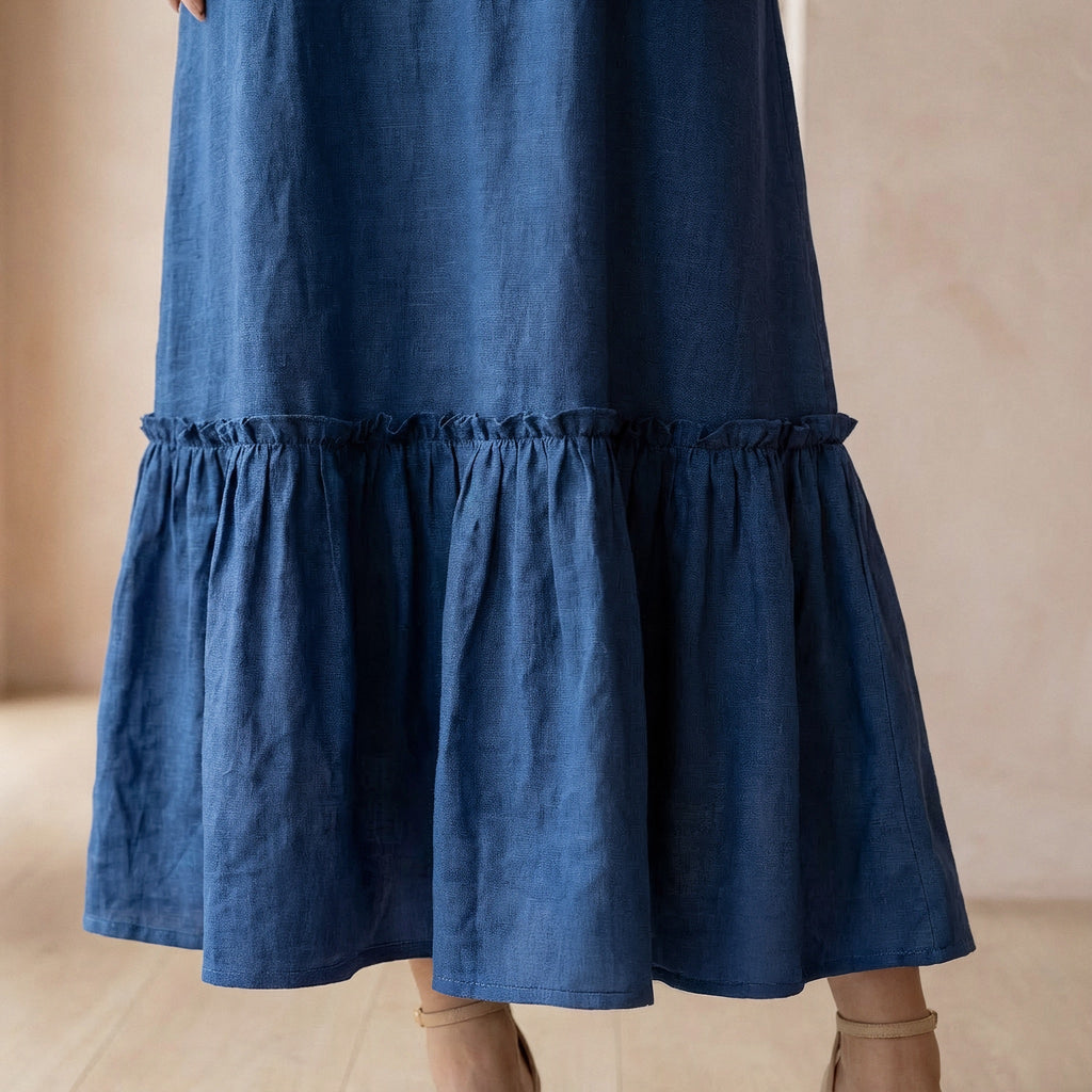 Teal 100% Cotton A-Line V-Neck Sleeveless Maxi Tier Dress