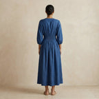 Teal 100% Cotton Deep-V Neck Empire Waist Maxi Dress